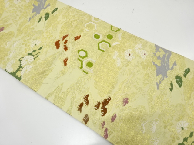 JAPANESE KIMONO / ANTIQUE FUKURO OBI / WOVEN CLOUD & FLOWER